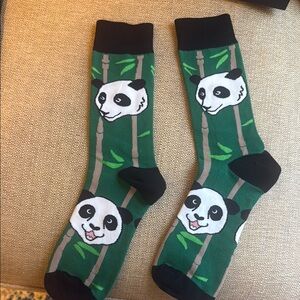Green and Black Panda Bamboo Socks Accessories